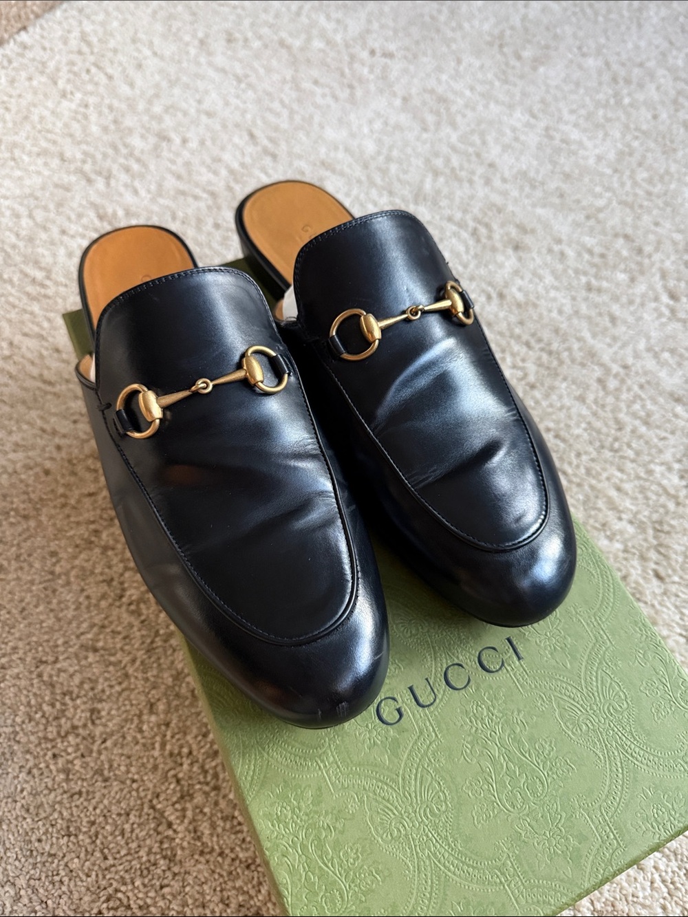 Gucci Princetown Slipper Black Leather Sz 38